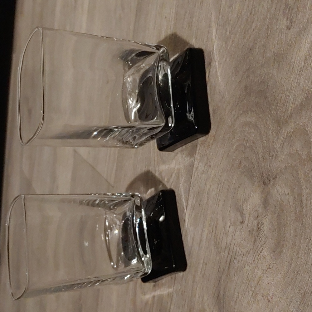Vintage Clear Square Black MCM Pedestal Base Cocktail Glasses Set of 2